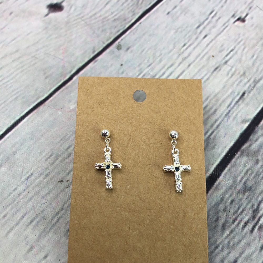 5/$25 Artsy silver tone cross dainty delicate shiny drop dangle statement - Picture 7 of 10
